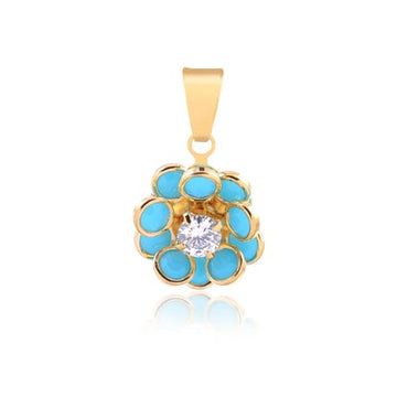 18K Gold Layered Oro Laminado Clear Cubic Zirconia Center with Assorted Rhinestone Flower Design Pendant 31.0079/3/6/30/92